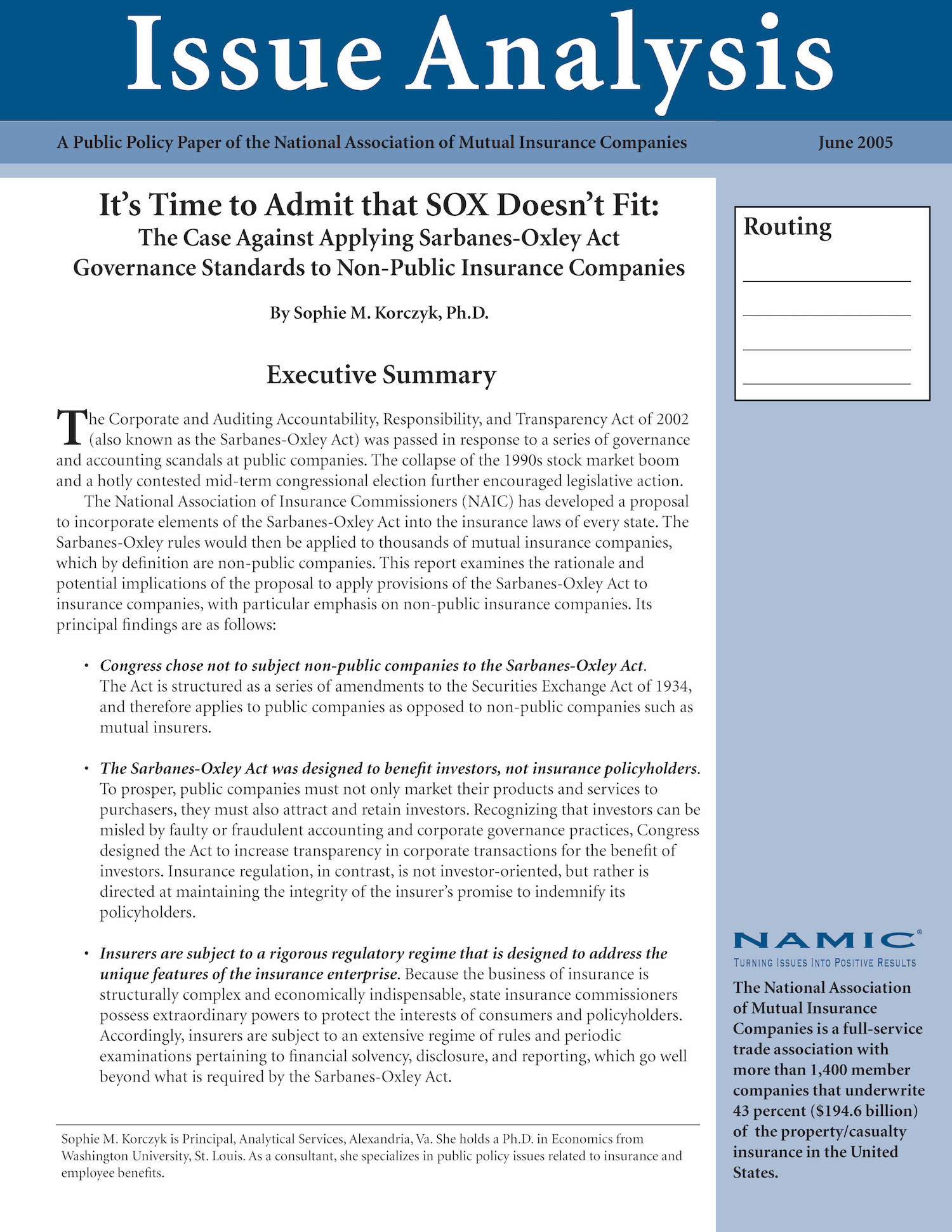 It’s Time to Admit that SOX Doesn’t Fit: The Case Against Applying Sarbanes-Oxley Act Governance Standards to Non-Public Insurance Companies PDF